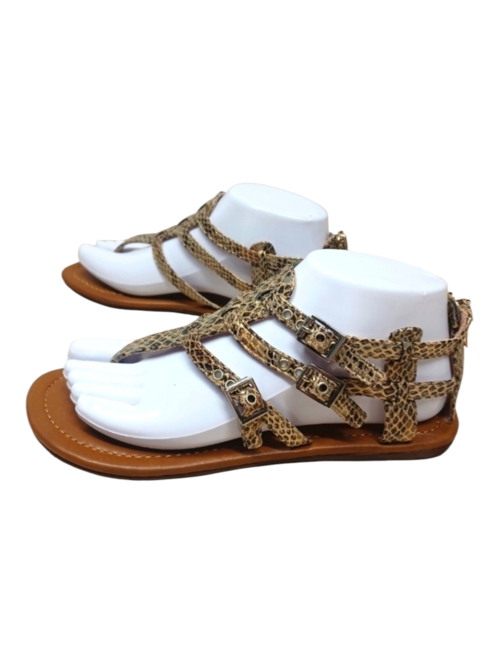 Mix No. 6 Gladiator Flat Ankle Strap Sandals T strap Neutral Gold Animal Print 7